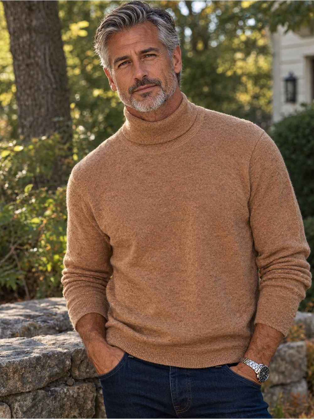 Hart Schaffner Marx 100% Extra Fine Merino Wool Camel Turtleneck Sweater Mens XL